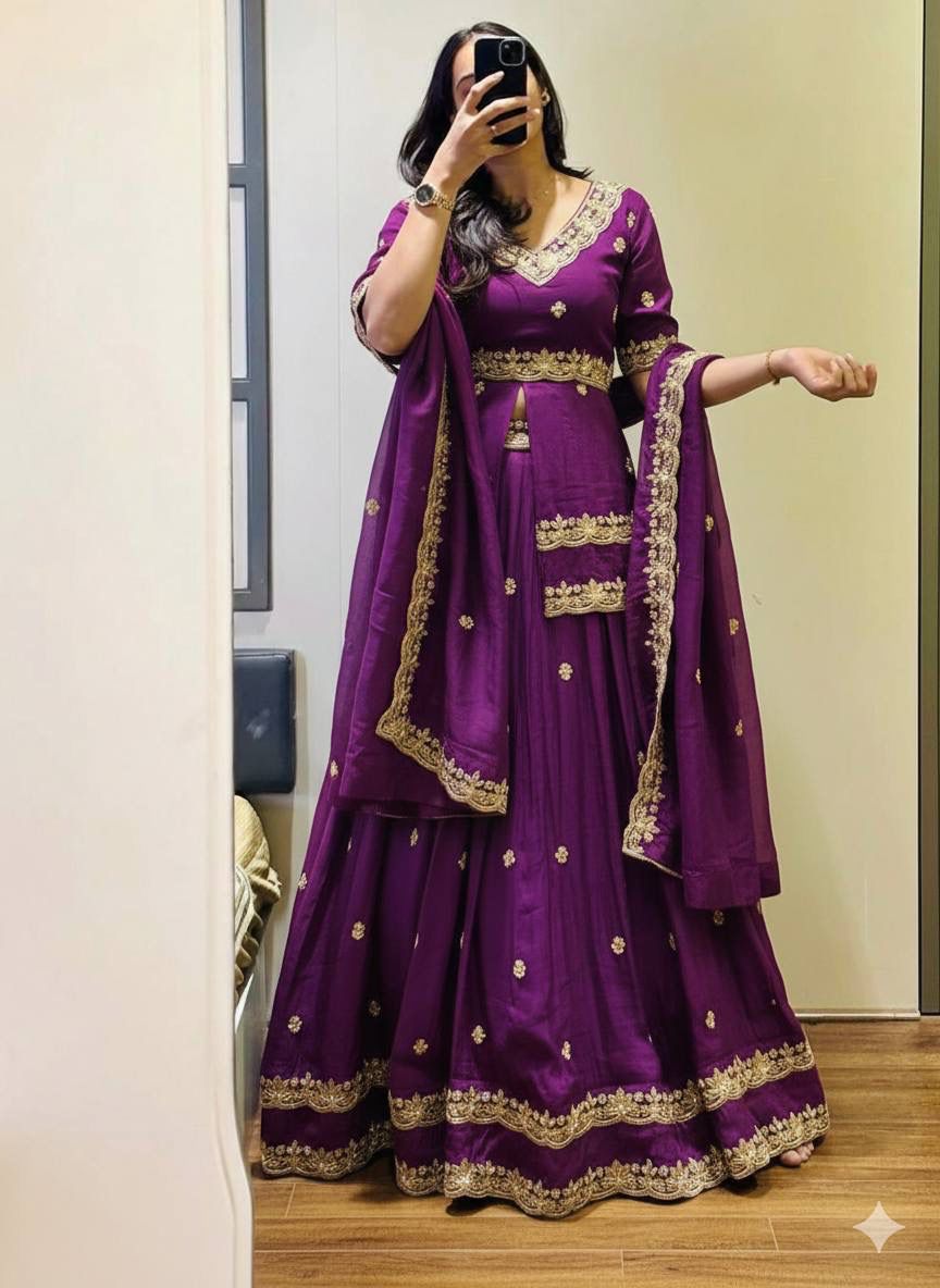 Premium Chinon Silk Wedding Wear Lehenga Choli with Sequence Work