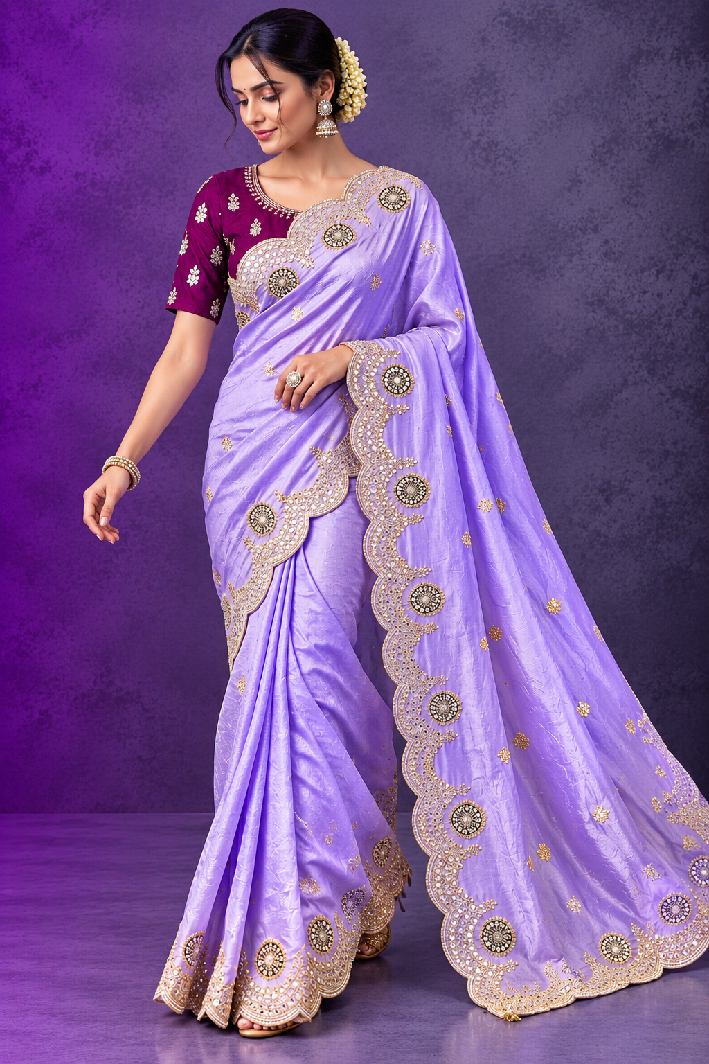 Soft Casino Crush Saree with Heavy C-Pallu Gotapatti Foil Work