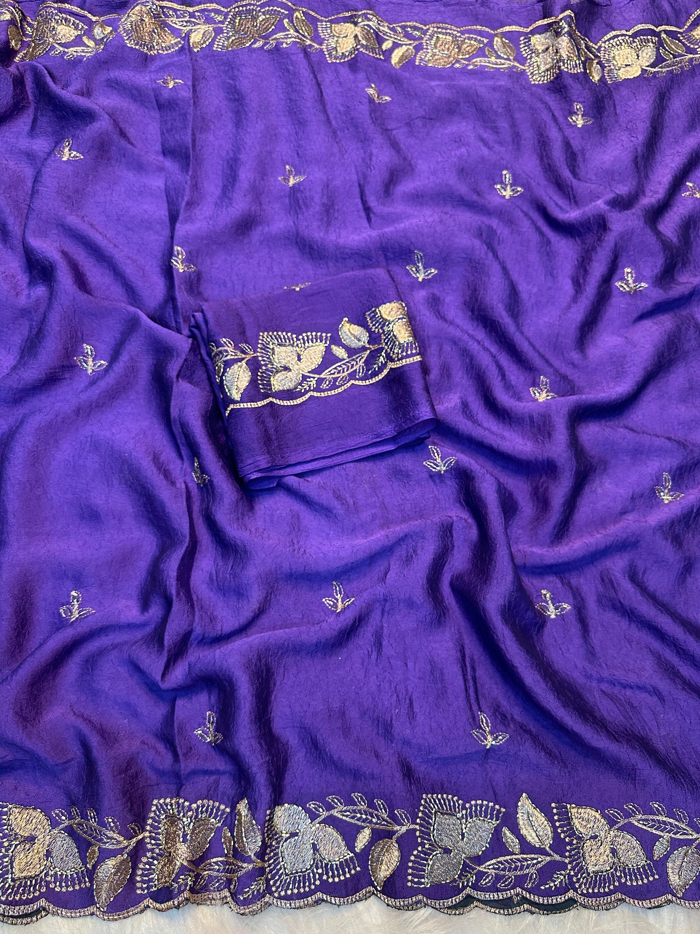 Soft Rangoli Crush Silk Saree with Heavy Sequence & Bits Embroidery | Party Wear Designer Saree