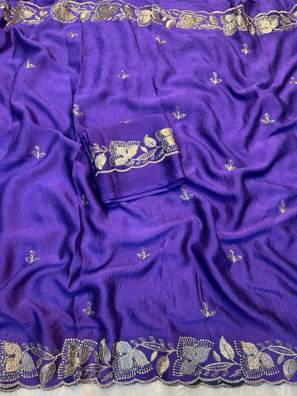 Soft Rangoli Crush Silk Saree with Heavy Sequence & Bits Embroidery | Party Wear Designer Saree
