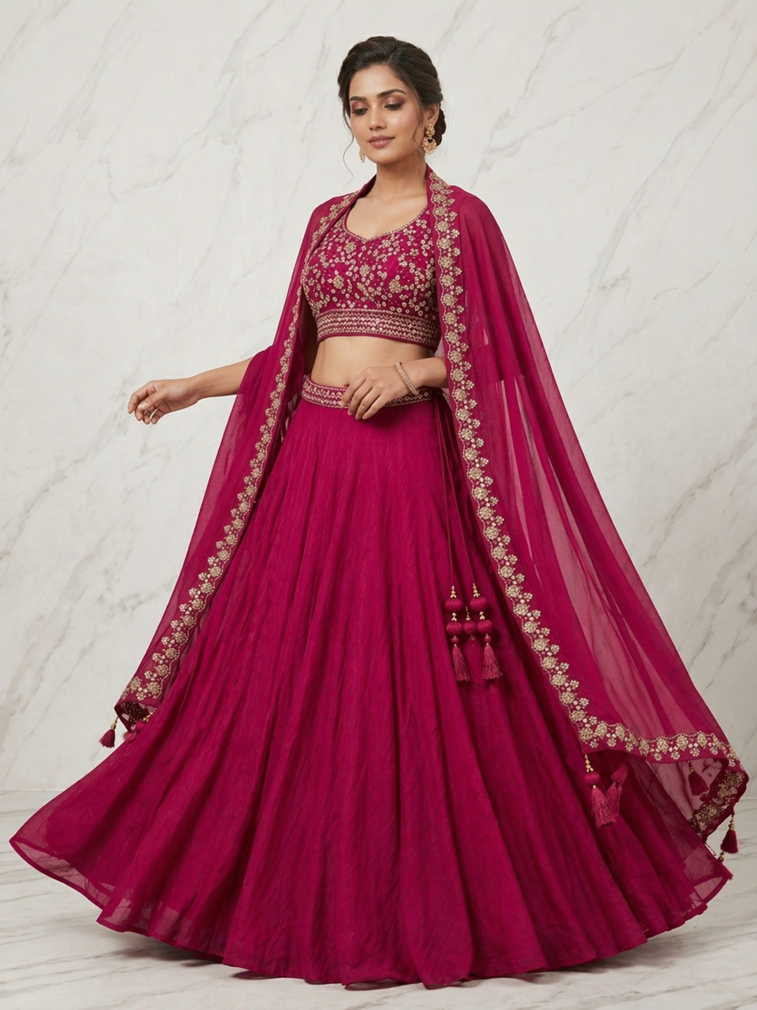 Wedding Special Vichitra Silk Lehenga Choli with Heavy Embroidery & Shrug Style Dupatta
