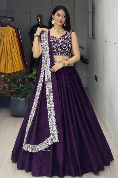 Women's Embroidered Fendy Satin Lehenga Choli with Dupatta – Wedding & Party Wear