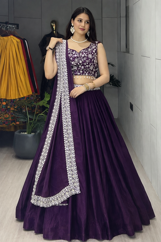 Women's Embroidered Fendy Satin Lehenga Choli with Dupatta – Wedding & Party Wear