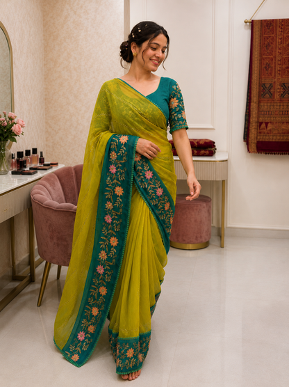 New Arrival Crunchy Pedding Embroidery Saree Collection