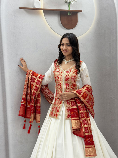 Festival Badhni Chinon Silk Lehenga Choli with Heavy Embroidery & Jacquard Dupatta