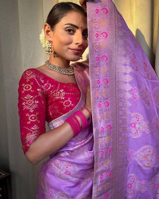 Pink Lavender Woven Saree