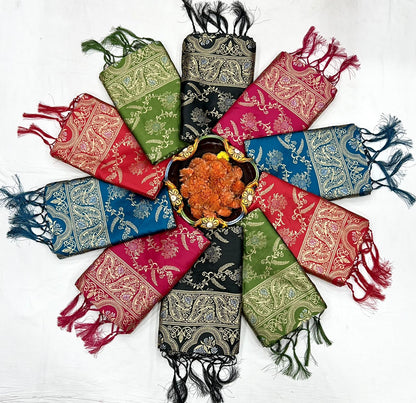 Olive Green Floral Woven Saree