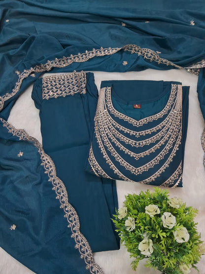 Tulsi Roman Silk Embroidered Suit Set