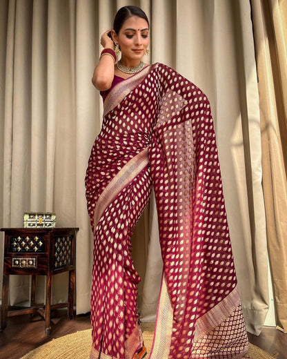 Maroon Gold Buti Saree