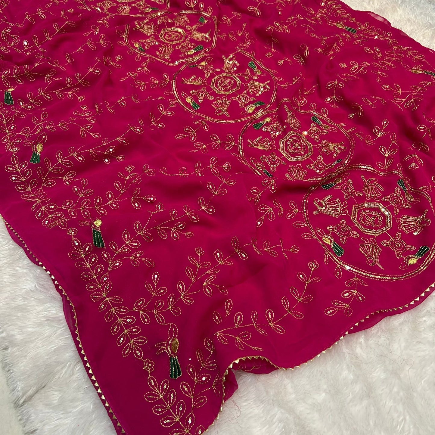 Royal Georgette Darbari Saree with Multi Sequence Work & Lace Border