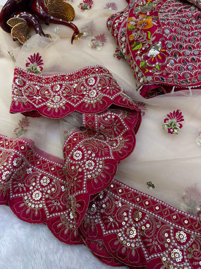 Soft Butterfly Net Saree with Sequins & Multi Thread Embroidery | Full Stitch Blouse