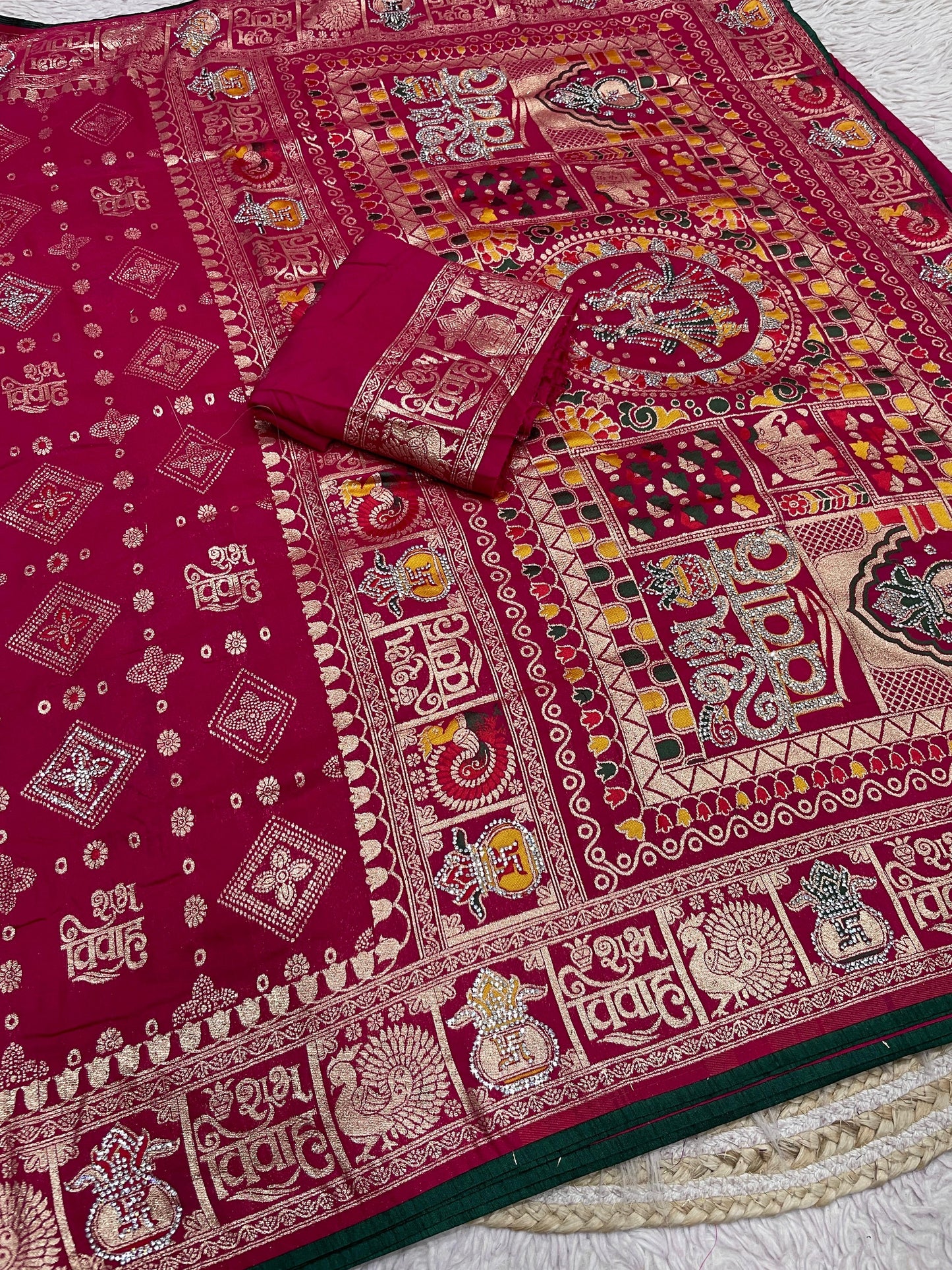 Wedding Special Dola Silk Designer Saree with Zarkhan Work