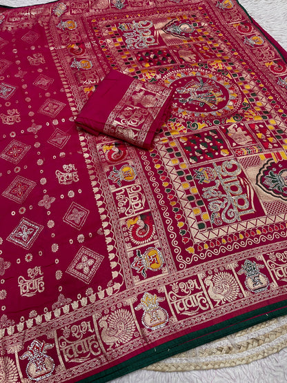 Wedding Special Dola Silk Designer Saree with Zarkhan Work