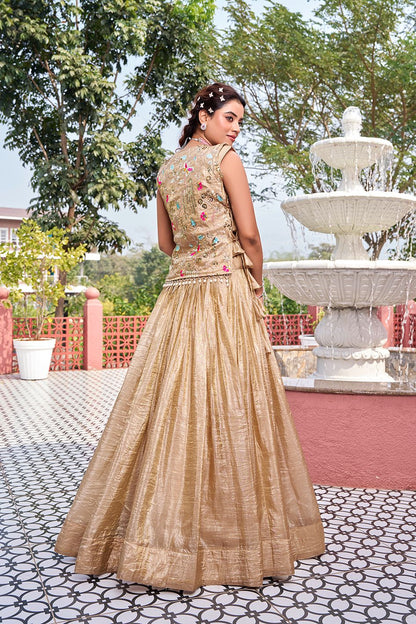 Pure Gold Crush Wedding Lehenga Choli with Embroidered Shrug | Heavy Sequence Work | Fully Stitched