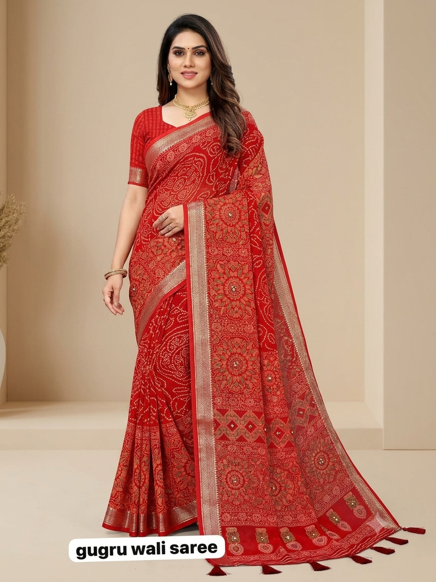 Premium Georgette Saree with Designer Print & Matching Blouse | Washable
