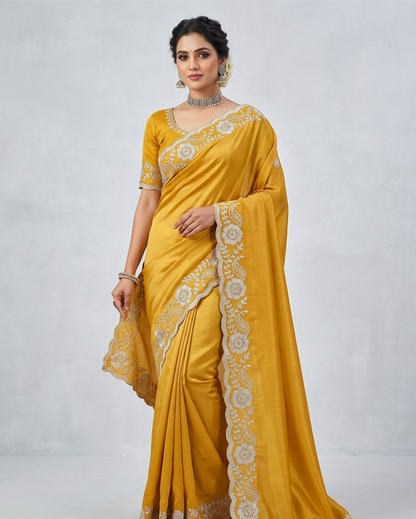 Premium Embroidered Border Silk Saree – Elegant Party Wear (2 Colors)