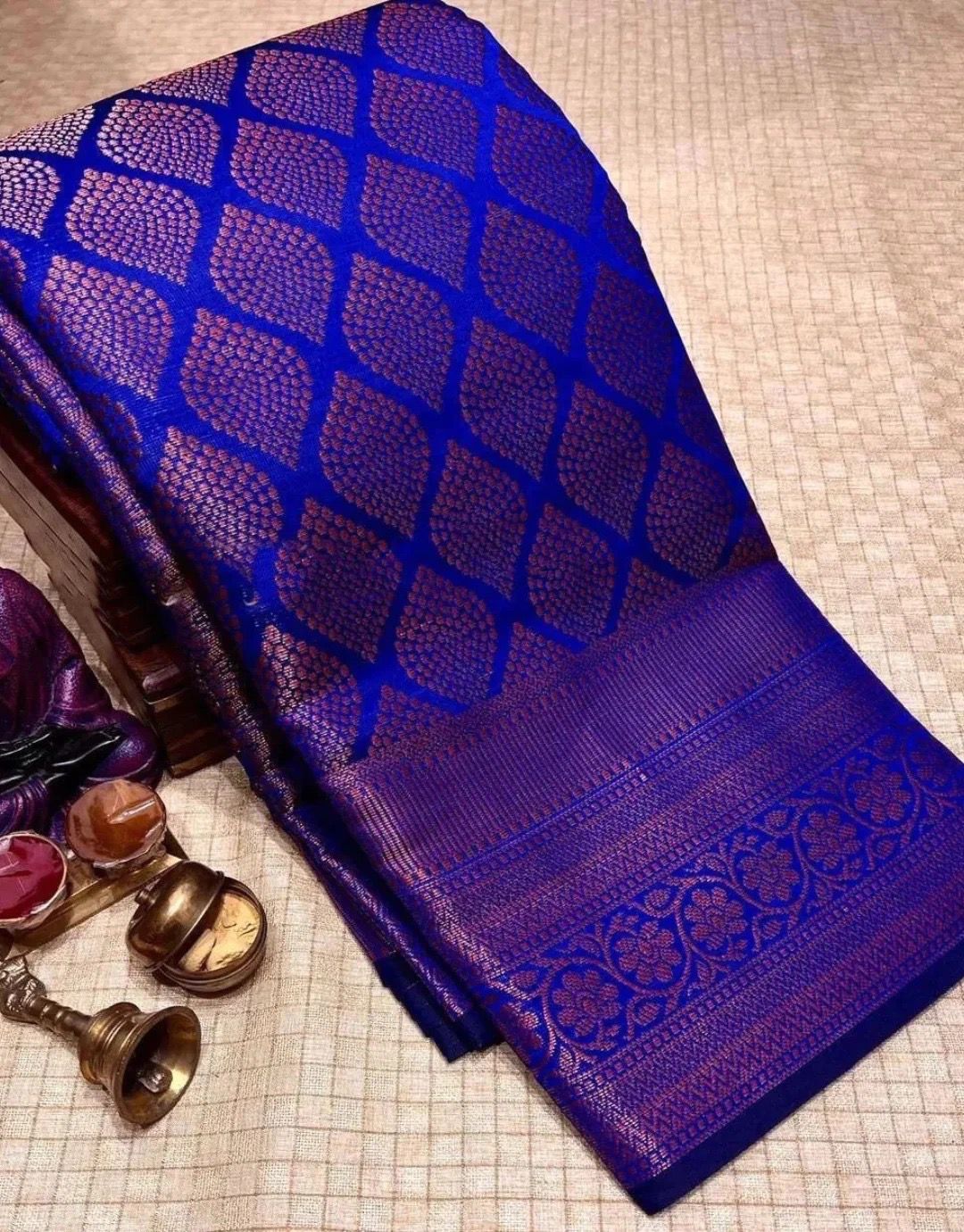 Royal Blue Jacquard Silk Saree
