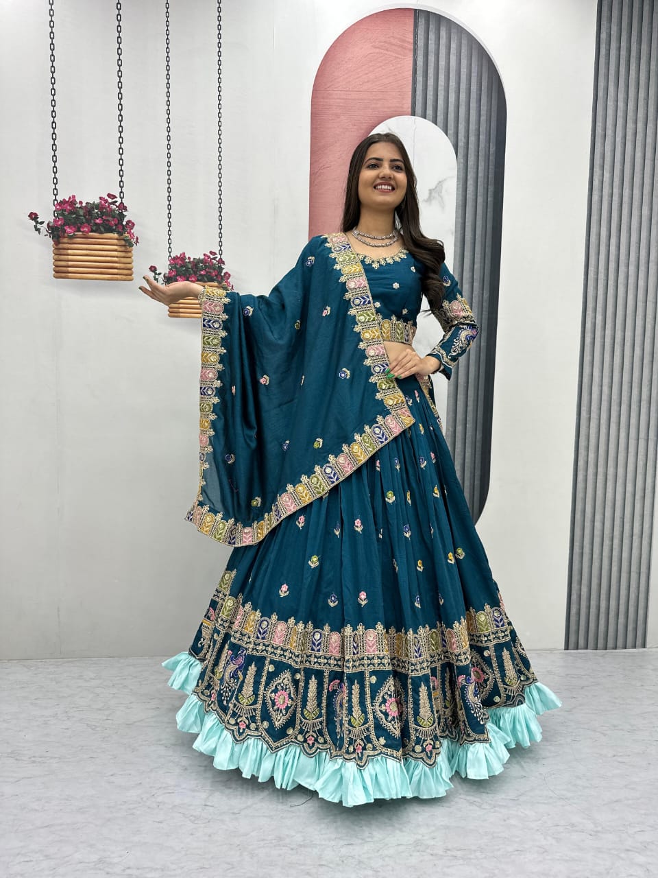 Festival Wear Heavy Embroidered Vichitra Silk Lehenga Choli with Dupatta
