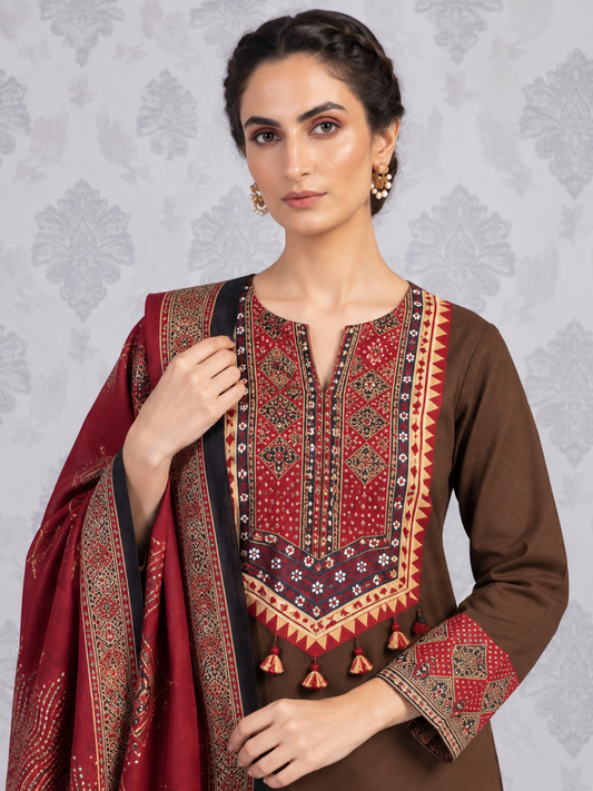 Pure Cotton Heavy Embroidered Suit Set with Pant & Dupatta | 3 Piece Ethnic Wear