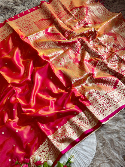 Royal Banarasi Glass Satin Silk Saree with Elegant Zari Woven Border