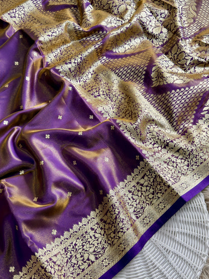 Royal Banarasi Glass Satin Silk Saree with Elegant Zari Woven Border