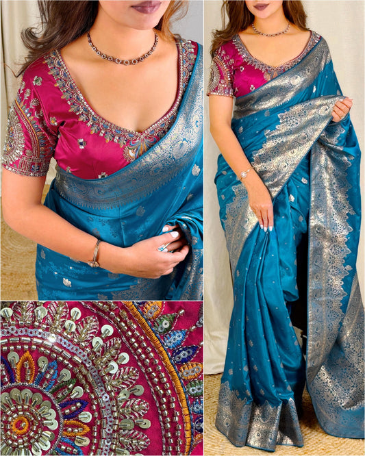 Maharani Banarasi Satin Silk Saree with Handwork Blouse