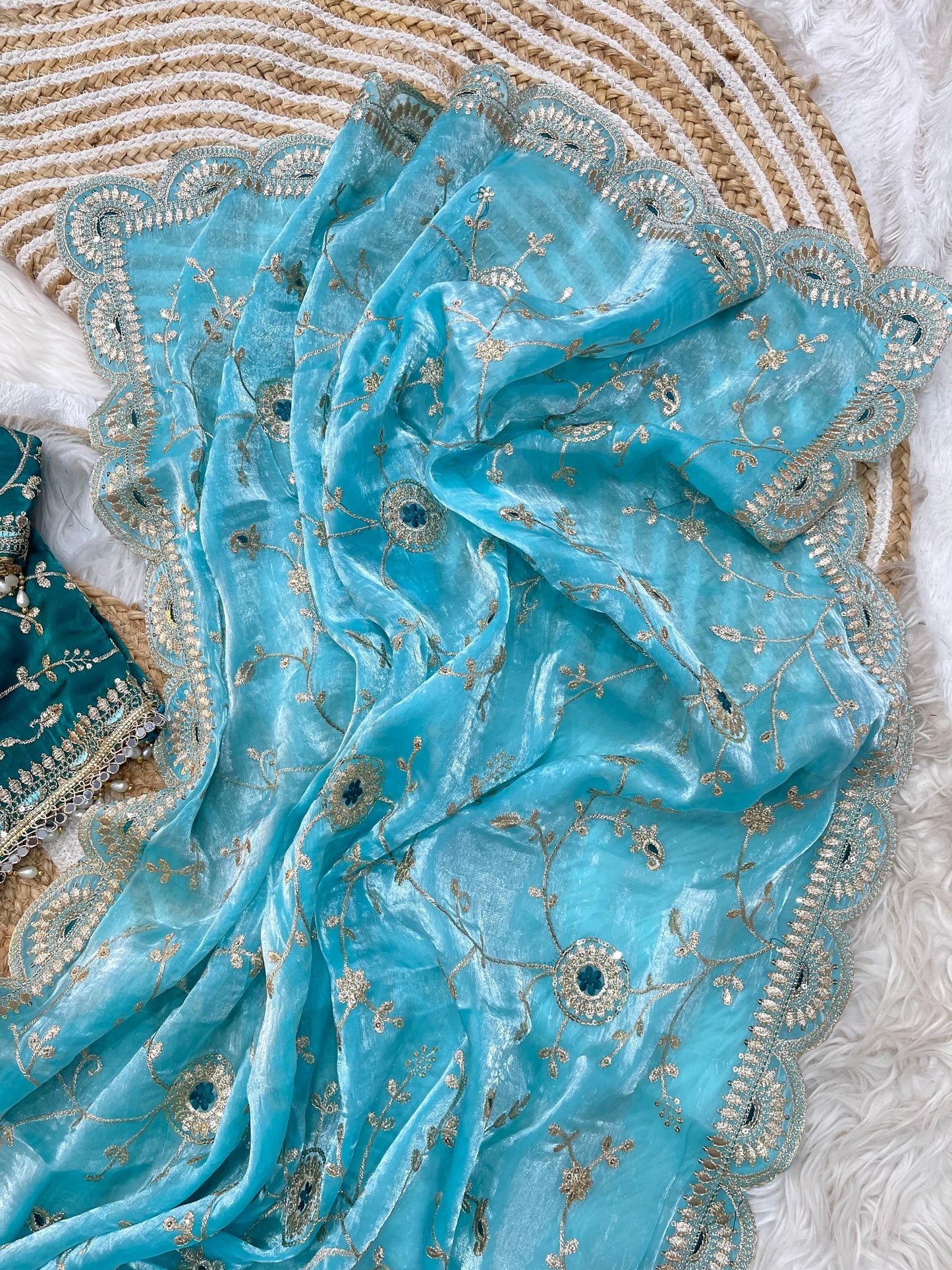 Ananya Soft Satin Silk Embroidery Saree with Heavy Border & Stitched Blouse