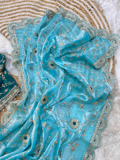 Ananya Soft Satin Silk Embroidery Saree with Heavy Border & Stitched Blouse