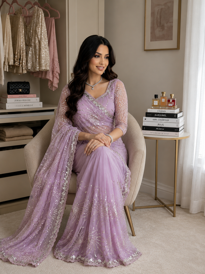 Premium Butterfly Soft Net Saree With Multi Sequence & Thread Embroidery