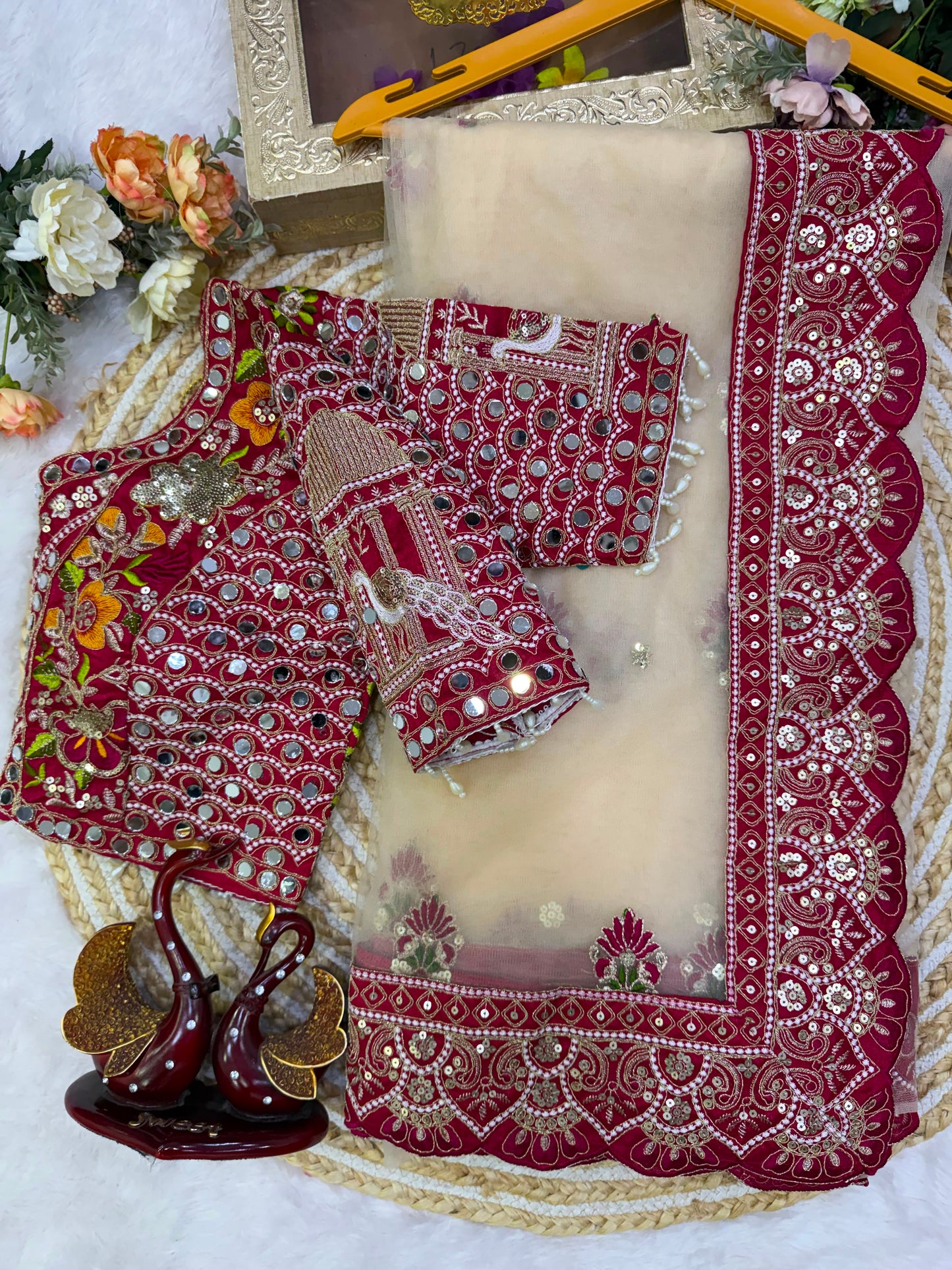 Soft Butterfly Net Saree with Sequins & Multi Thread Embroidery | Full Stitch Blouse