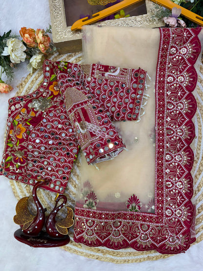 Soft Butterfly Net Saree with Sequins & Multi Thread Embroidery | Full Stitch Blouse
