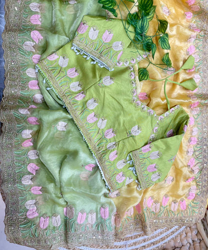 Lotus Soft Fendy Satin Saree With Embroidery Sequence & Thread Work Border