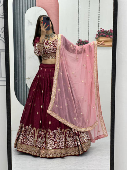 Vichitra Silk Heavy Embroidered Lehenga Choli with Dupatta – Real Model Look
