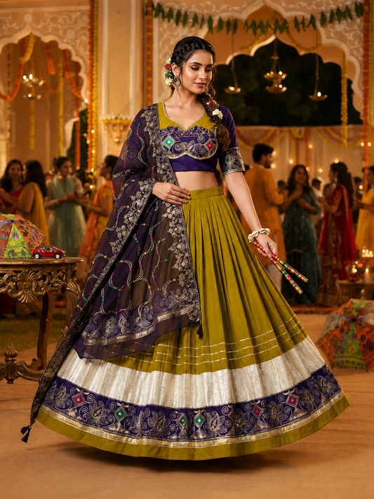 Navratri Special Pure Cotton Lehenga Choli Set | 6 Meter Flair | Heavy Embroidery Work | Fox Georgette Dupatta