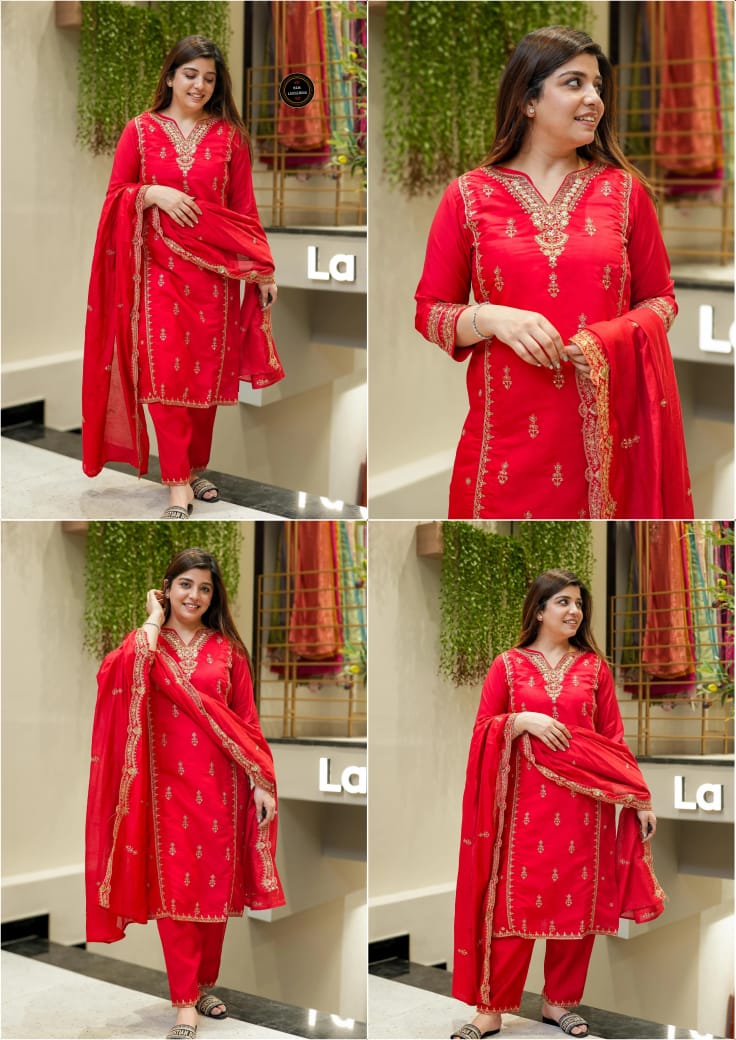 Festival Special Chanderi Embroidered Kurti Set with Dupatta