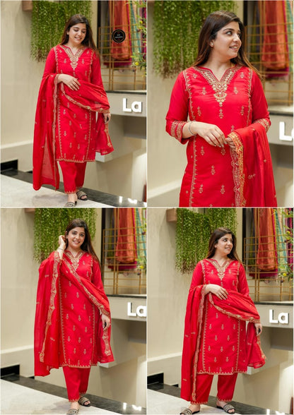 Festival Special Chanderi Embroidered Kurti Set with Dupatta