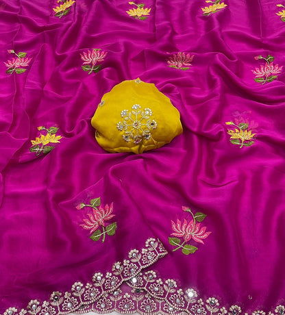Designer Rangoli Silk Saree With Embroidery Work & Real Mirror Cutwork Border
