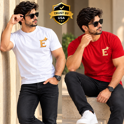 EcomSquire Premium 100% Pure Cotton T-Shirt Combo – White & Red | 2 T-Shirts