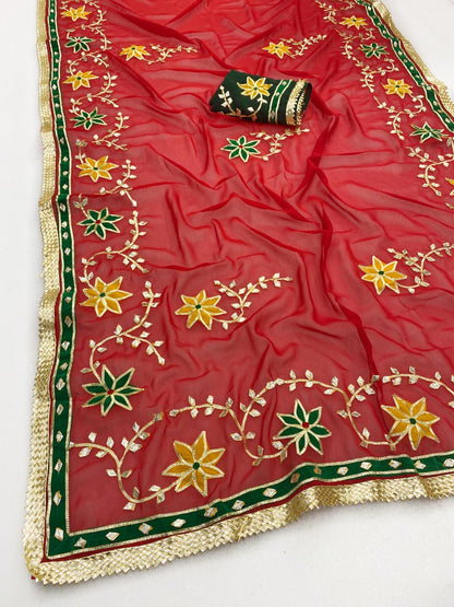 Hand Charkhi Gota Patti Work Georgette Saree