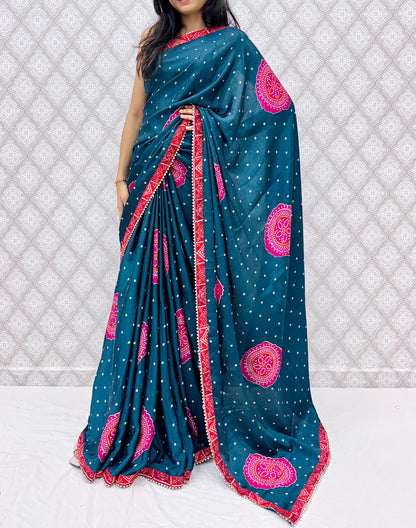 Chinon Bandhani Style Printed Saree with Designer Contrast Border (6.30 Mtr)