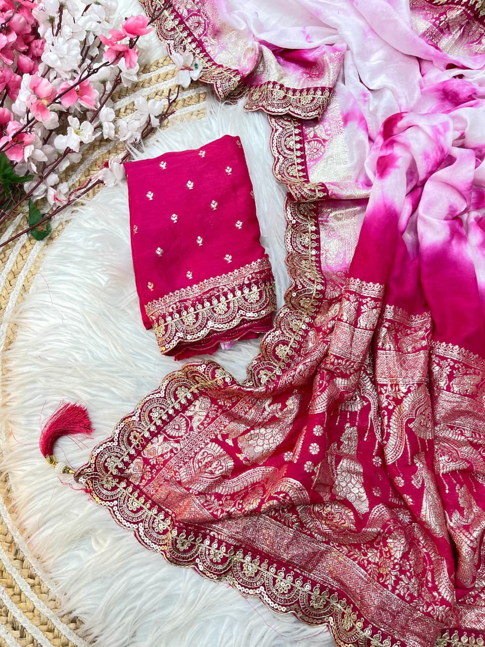 Pure Viscose Prism Hand Dye Saree with Zari Border