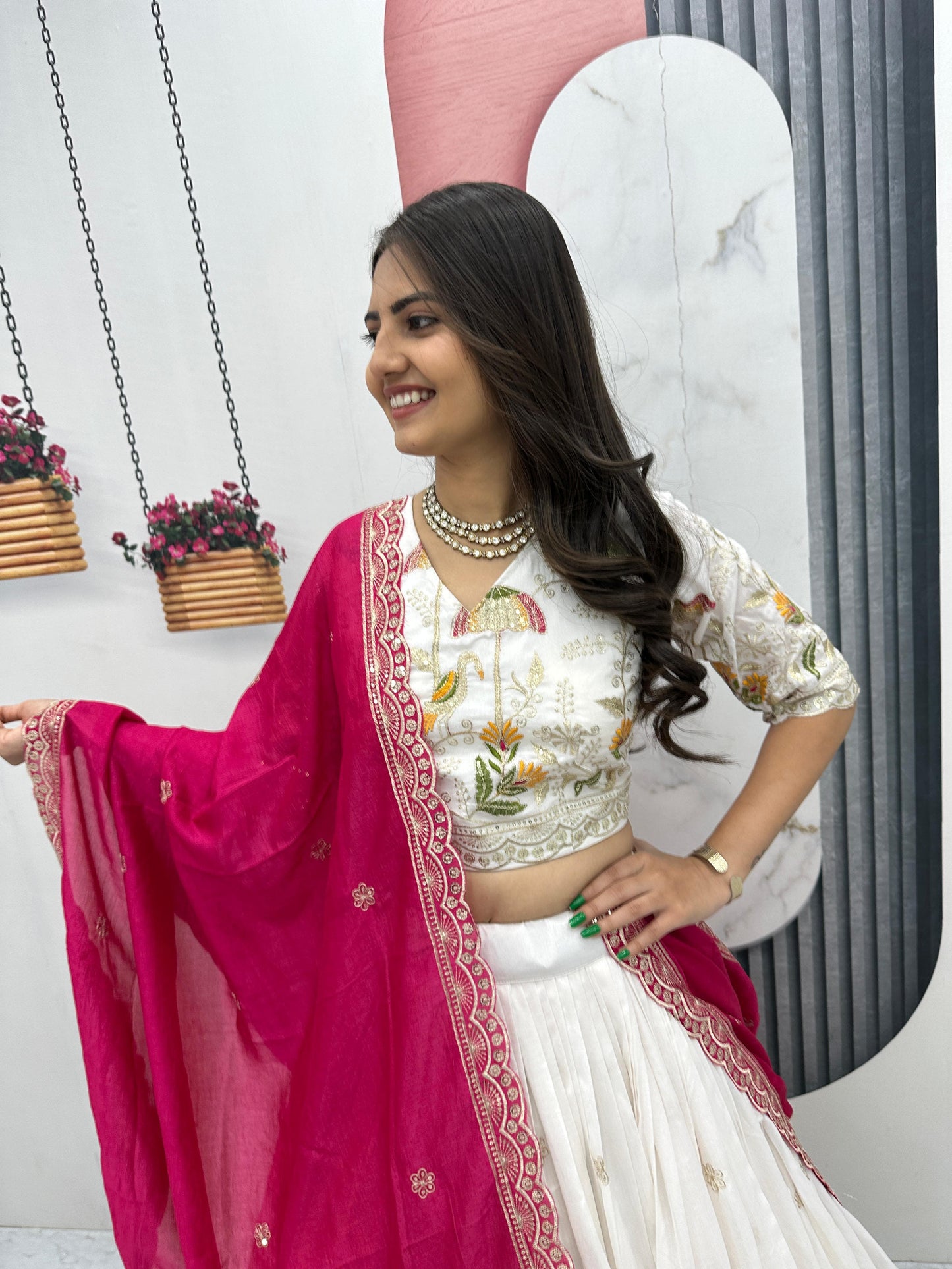 Embroidered Vichitra Silk Lehenga Choli Set