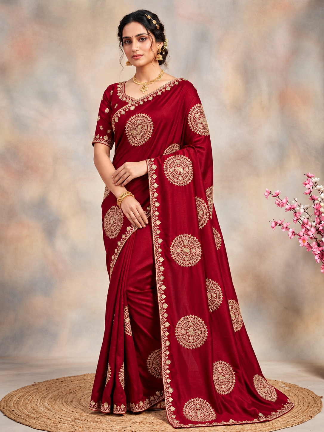Premium H.O Silk Saree with Gotafoil Butta, C-Pallu & Cut Work Border
