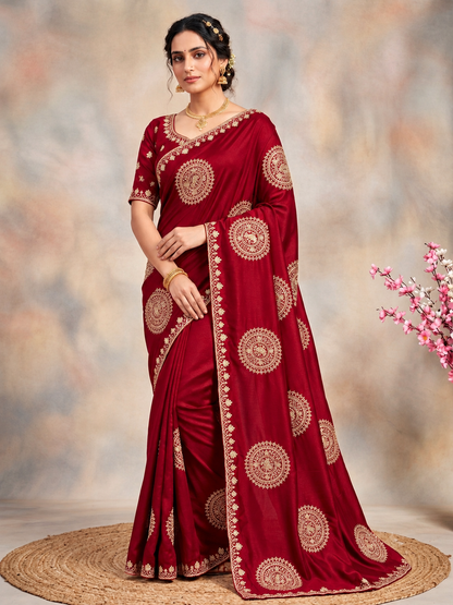Premium H.O Silk Saree with Gotafoil Butta, C-Pallu & Cut Work Border