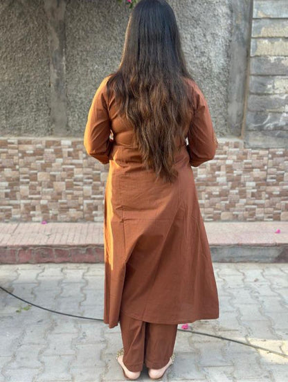 Cotton Chikankari Angrakha Kurti Set