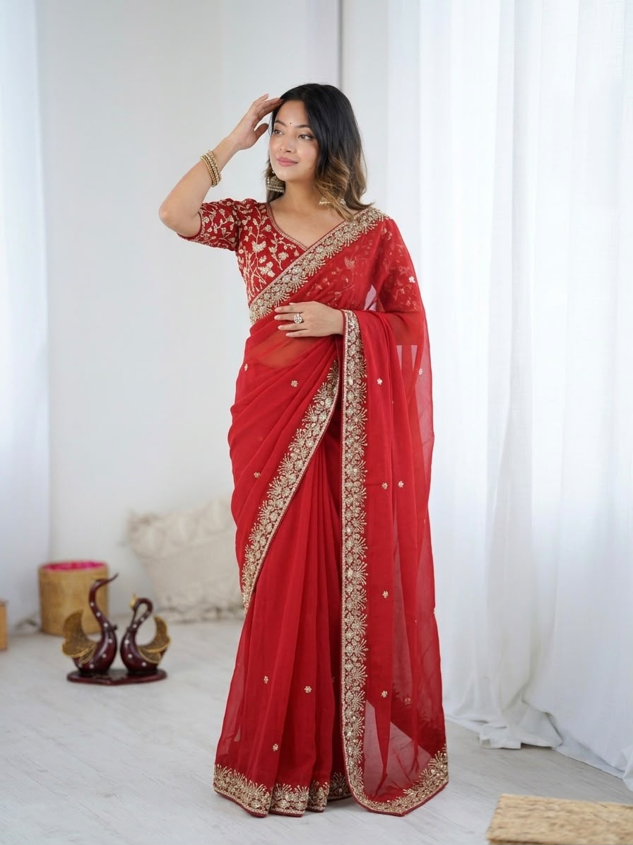 Premium Rangoli Silk Sequence Embroidery Saree