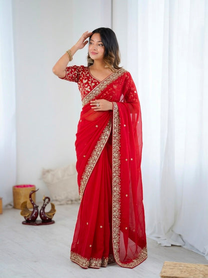 Premium Rangoli Silk Sequence Embroidery Saree