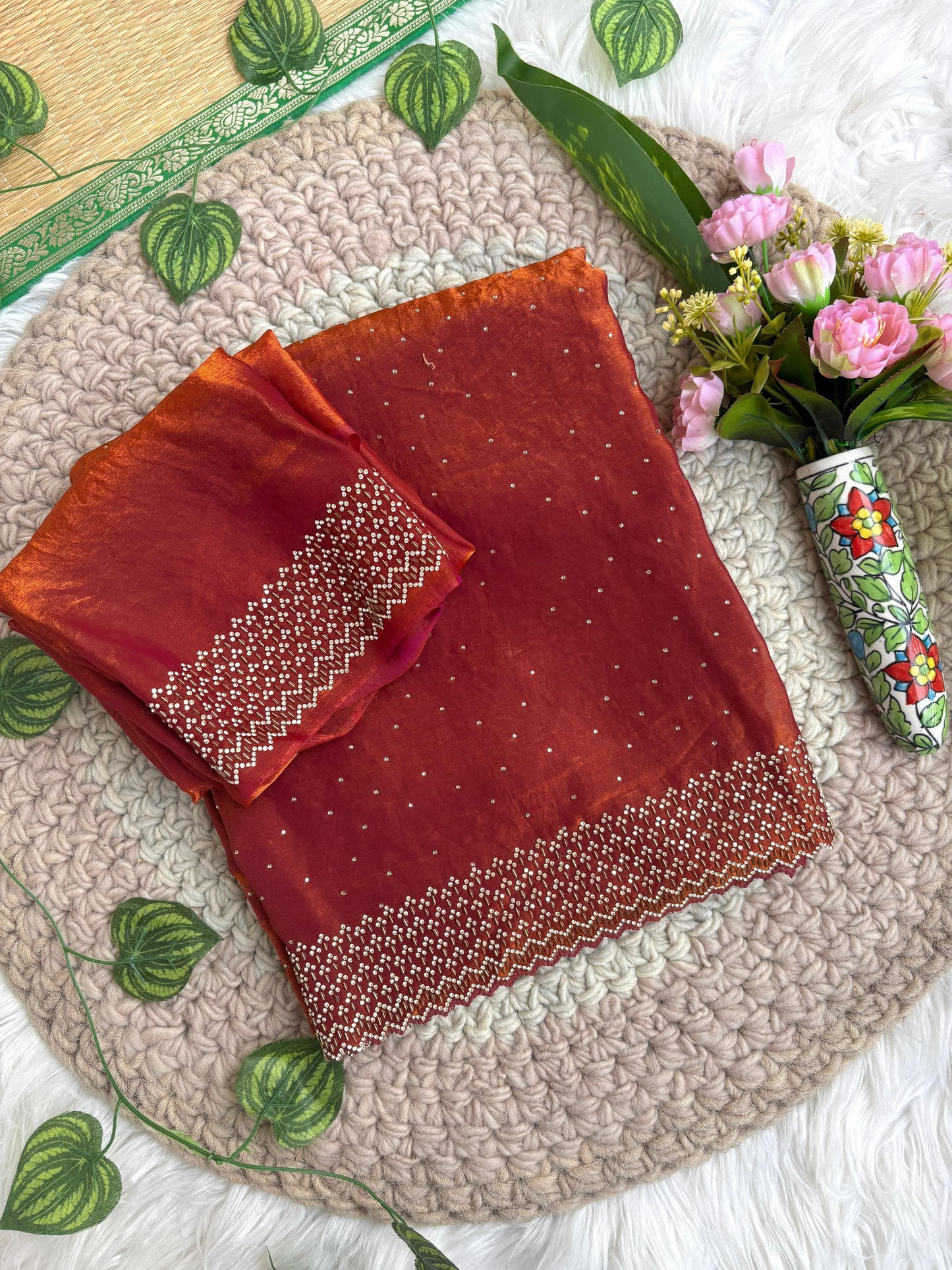 Rihana Two Tone Fendy Satin Saree with Jharkhand Work Border