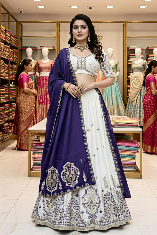 Vichitra Silk Embroidered Lehenga Choli
