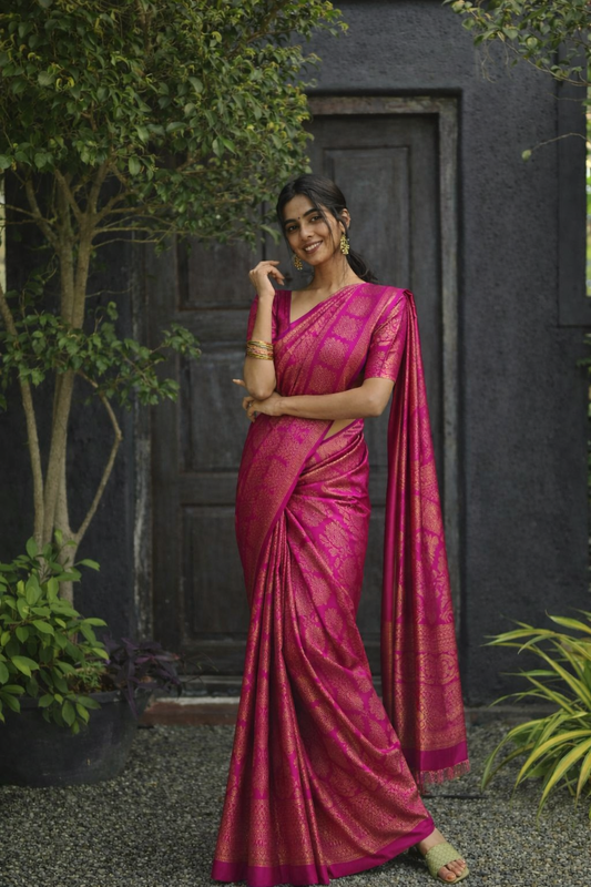 Rani Pink Jacquard Silk Saree